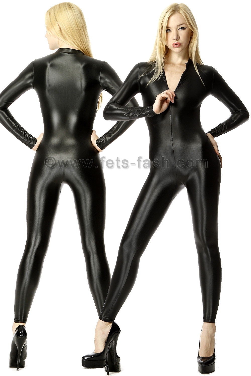 Fets Fash Catsuit Shiny Satin With Front Zip Fastener 3210