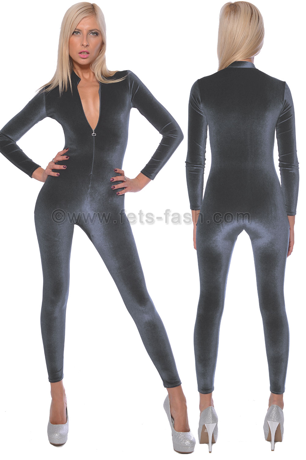 Fets Fash Catsuit Velvet London With Front Zip Fastener