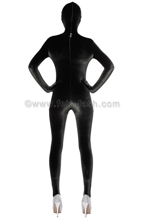 Fets Fash Catsuit Velvet Black With Front Zip Fastener