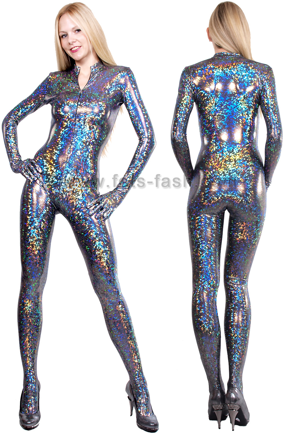 Fets Fash Catsuit With Front Zip Fastener Into Effect Hologram Black 7351