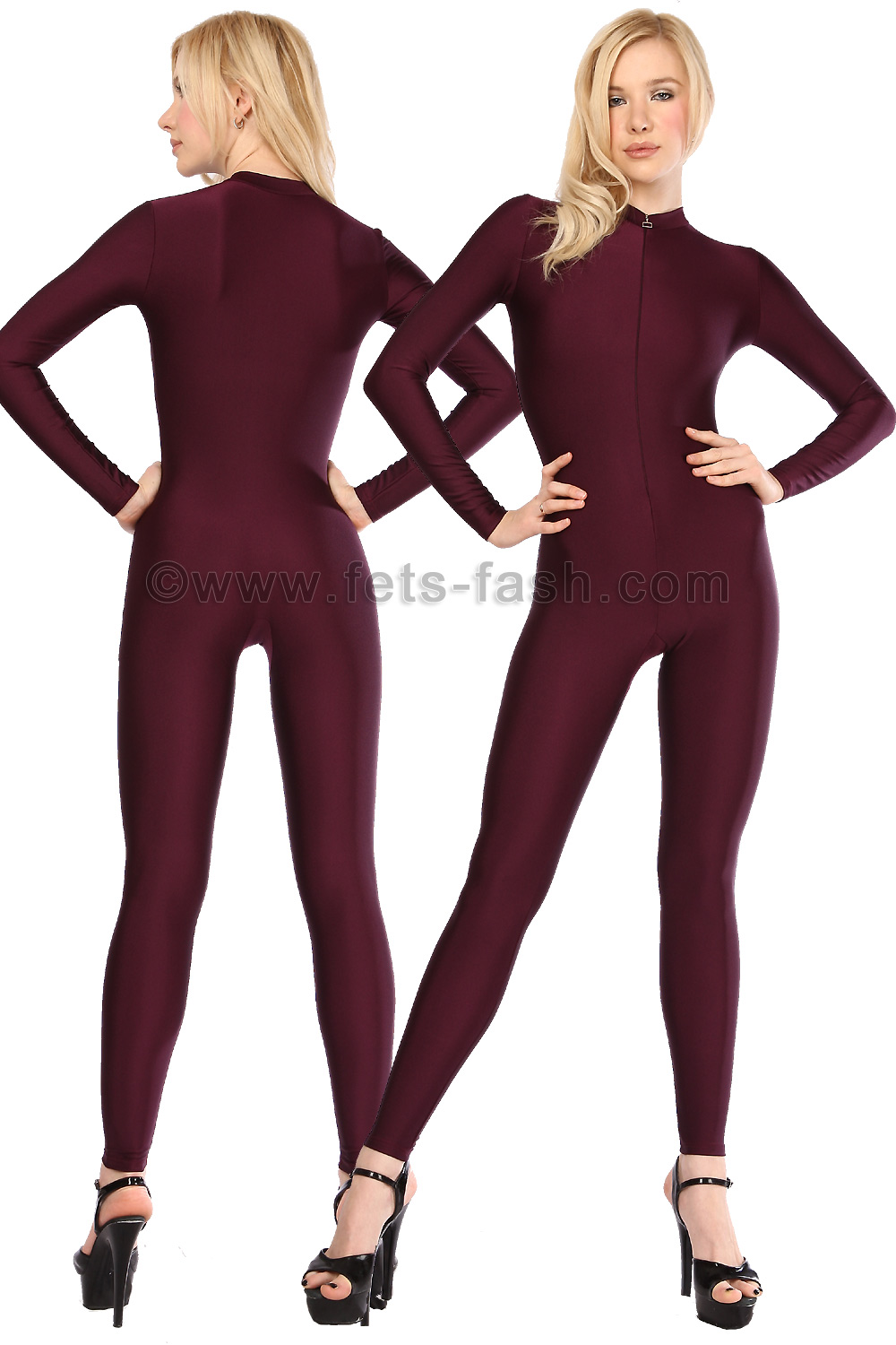 Fets Fash Catsuit With Front Zip Fastener Into Elastane Plumfeet Zip